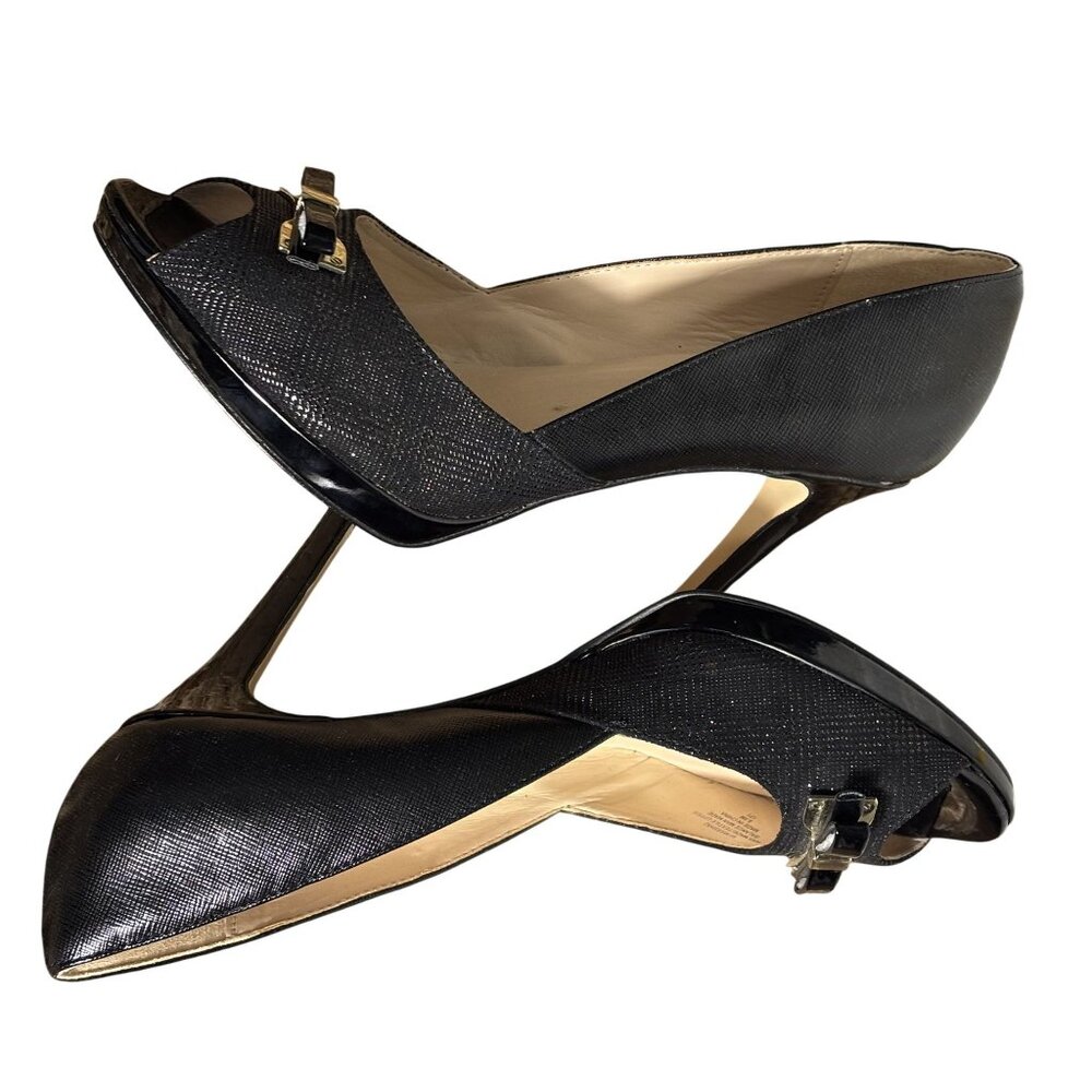 Marc Fisher 9.5M Black Peep-Toe Heels With Bow Accent Textured Finish & Stiletto - Picture 4 of 11